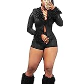 Mandonce Leather 2 Piece Sets with Fur Python Texture V Neck Crop Top and Leather Shorts Set Y2k Sexy Party Outfits