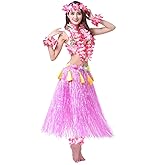 Yesier Hula Grass Skirts for Adults Hula Skirts for Women with Flower Leis Hawaiian Costumes for Luau Party, 1 Set 80CM