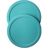 Pyrex 7402-PC 6/7-Cup Turquoise Food Storage Lid (2-Pack) - Made in USA | BPA-Free Plastic | Fits 7402 &amp; 7203 Bowls | Round Shape | Replacement Cover | Top-Rack Dishwasher Safe