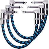 GOGHOST 3-Pack 6 Inch Guitar Patch Cables Black &amp; Blue Tweed Woven Jacket | Pedalboard Patch Cable with 1/4" TS Right Angle Plugs Cords Guitar Effect Pedal Chords