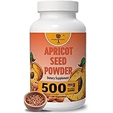 Organic Apricot Seeds Powder - ONLY Kernel supplement- 500mg - 120 capsules | Safe dosage 500mg - Antioxidant, Gut &amp; Heart Health, Bone Density, Immune Support, Radiant and Smooth Skin, High Fiber