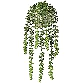Hisow Succulents Plants Artificial, Small String of Pearls with Ceramic Pot Artificial Faux String of Pearls Suitable for Home Garden Decor, Wall Decoration