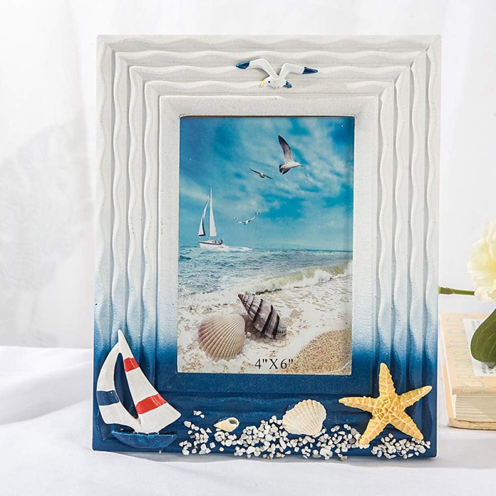 LKXNB 7 Inch 6 Inch Marine Photo Frame Summer Shell Wooden Frame Supply Mediterranean Personality Solid Wood Table Frame 6 Inch Vertical