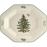 Spode Christmas Tree Octagonal Server - 9.5 Inch Earthenware Serving Tray for Vegetables, Chicken, Holiday Dinners - Festive & Versatile Christmas Tableware for Hosting Seasonal Gatherings