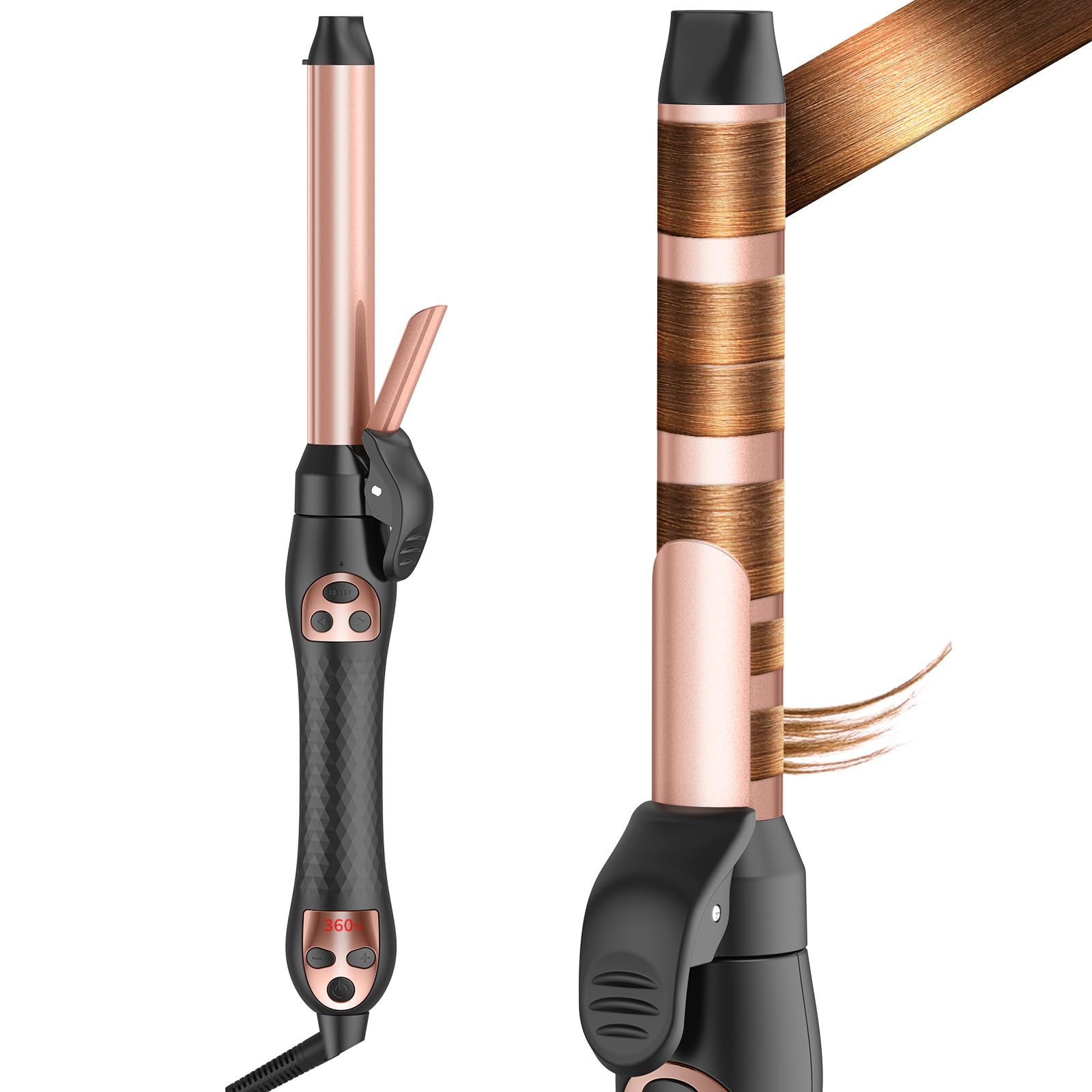 Photo 1 of Rotating Curling Iron 1 Inch, 2024 Upgrade Automatic Hair Curler, Self Curling Wand, Hair Curler, Curling Wand for Long Hair for Effortless Waves, Beach Curls, Dual Voltage (Black+Rose Pink, 1 INCH)