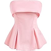 winkbay Women's Summer Peplum Tube Top Elegant Pleated Strapless Cocktail Evening Party Tops