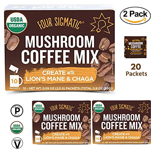 Four Sigmatic - Mushroom Coffee Mix With Lionâ€™s Mane and Chaga (2 Packs of 10 Packets) - Support Immune System, Antioxidant. Increase your Productivity & Focus - USDA Organic, Vegan & Paleo