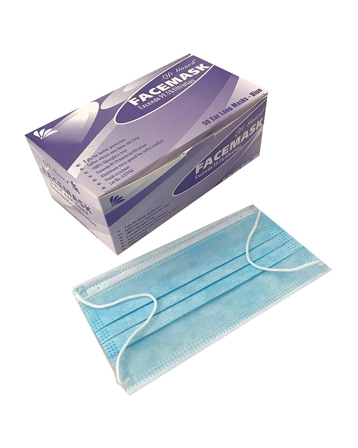 50 pcs (3ply) Blue Disposable Premium Earloop Face Masks Medical
