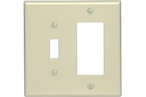 Leviton 80605-I 2-Gang 1-Toggle 1-Decora/GFCI Device Combination Wallplate, Midway Size, Thermoset, Device Mount, Ivory
