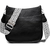 JEN & CO. Crossbody Bags for Women Trendy Vegan Leather Hobo Purses Shoulder Handbags with Wide Adjustable Guitar Strap