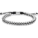 ColoGlaBy Rope & Chain Braided Link Bracelet for Men, Handmade Trendy Men's Stainless Steel Metal Non Tarnish Bracelet, Waterproof Adjustable Cuban Chain, Fashion Jewelry Gift for Dad Son Boyfriend