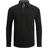 Alex Vando Mens Golf Shirt Moisture Wicking Quick-Dry Solid Long Sleeve Polo Shirts for Men