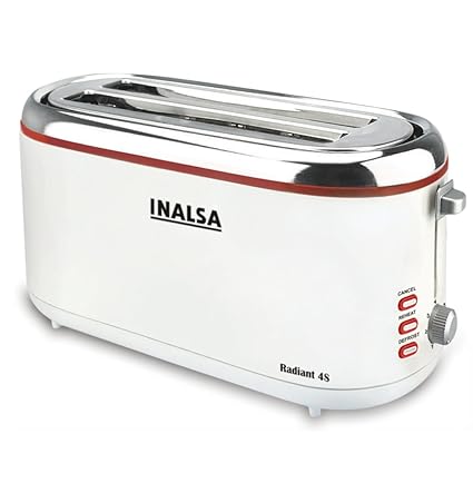 Inalsa Radiant 4S 1300-Watt 4 Slice Pop-Up Toaster (White)