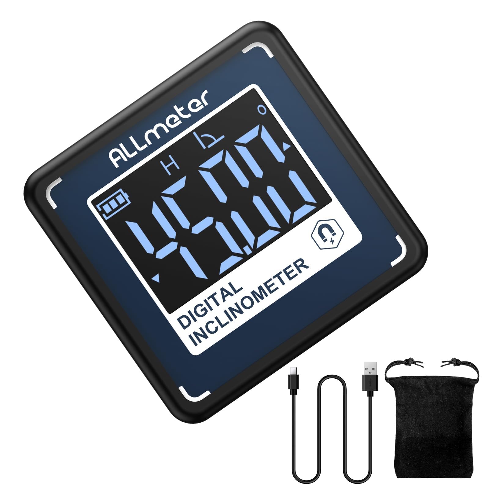 ALLmeter Small Digital Angle Finder Magnetic,Rechargeble IP54 Waterproof Dustproof Digital Angle Gauge Inclinometer,Portable Backlight Angle Measuring Tool for Woodworking,Construction,Machinery,DIY