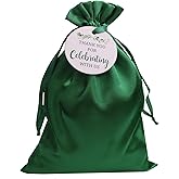 GUIFIER 30 Pack 5x7 Inch Satin Gift Bags Green Drawstring Bag with Tags, Baby Shower Bags, Silk Jewelry Pouches, Wedding, Graduation Favor Bags, Small Candy Bags, Reusable Fabric Gift Bags