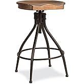 Hillsdale Worland Backless Metal Adjustable Height Stool with Wood Saddle Seat, Brown