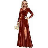 Eightale Velvet Long Sleeve Bridesmaid Dresses for Women A-Line Split V Neck Formal Evening Party Gown