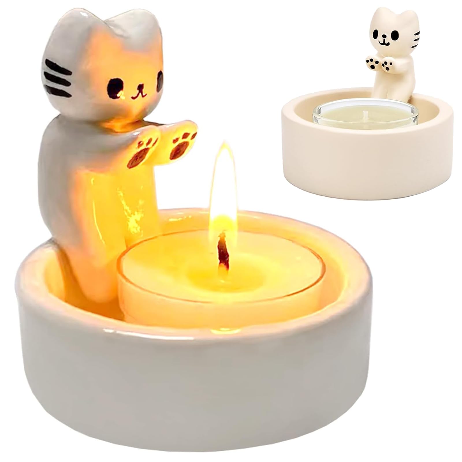 Vibbang Cat Candle Holder - Cartoon Kitten Tea Light Candle Holder for Cat Lovers