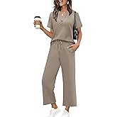 OFEEFAN 2 Piece Sets for Women Spring Fashion Beach Vacation Cruise Outfit Dressy Casual Wide Leg Crop Pants Resort Wear