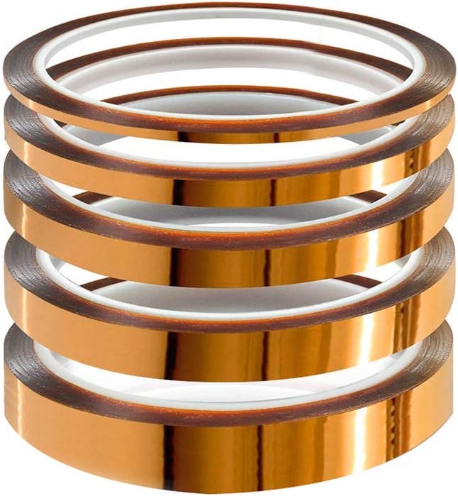 YIXISI 5 PCS High Temperature Tape, Kapton Tape, Polyimide Tape, Sublimation Tape, Multi-Sized 3/6/8/10/12 mm × 33m