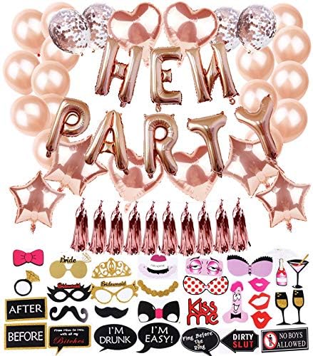 76Pack Hen Party Decorations Accessories Hen Party Balloons Rose Gold Hen Do Decorations Include Photo Booth Props Rose Gold Self Inflating Foil and Confetti Latex Balloons