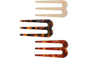 3pcs French Hair Forks for Women, 3-Prong U-Shape Hair Pins Sticks Updo Chignon Bobby Clips Vintage Hairstyle Accessories for