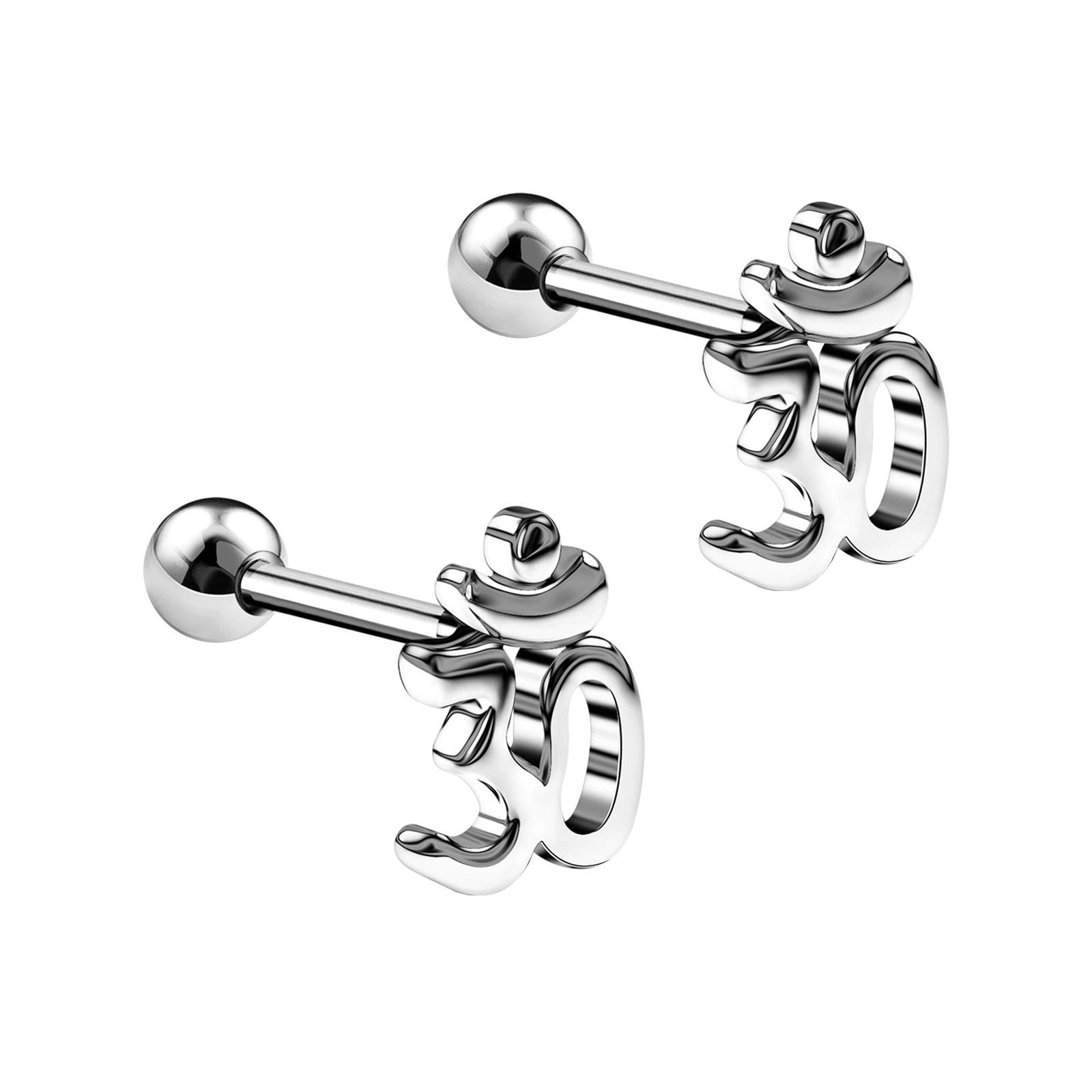 2PCS Surgical Steel Classic Ohm Ear Stud 16g 1/4 6mm Barbell Tragus Cartilage Helix Earrings Piercing Jewellery 5573