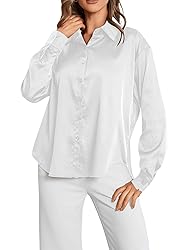 MakeMeChic Women's Satin Silk Long Sleeve Blouse