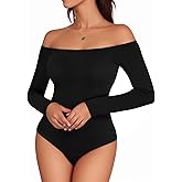 MANGOPOP Women's Off The Shoulder Long Sleeve Short Sleeve Bodysuit Sexy Backless Body Suit Tops