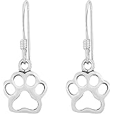 Animal Lover Dog Paw Print .925 Sterling Silver Dangle Earrings