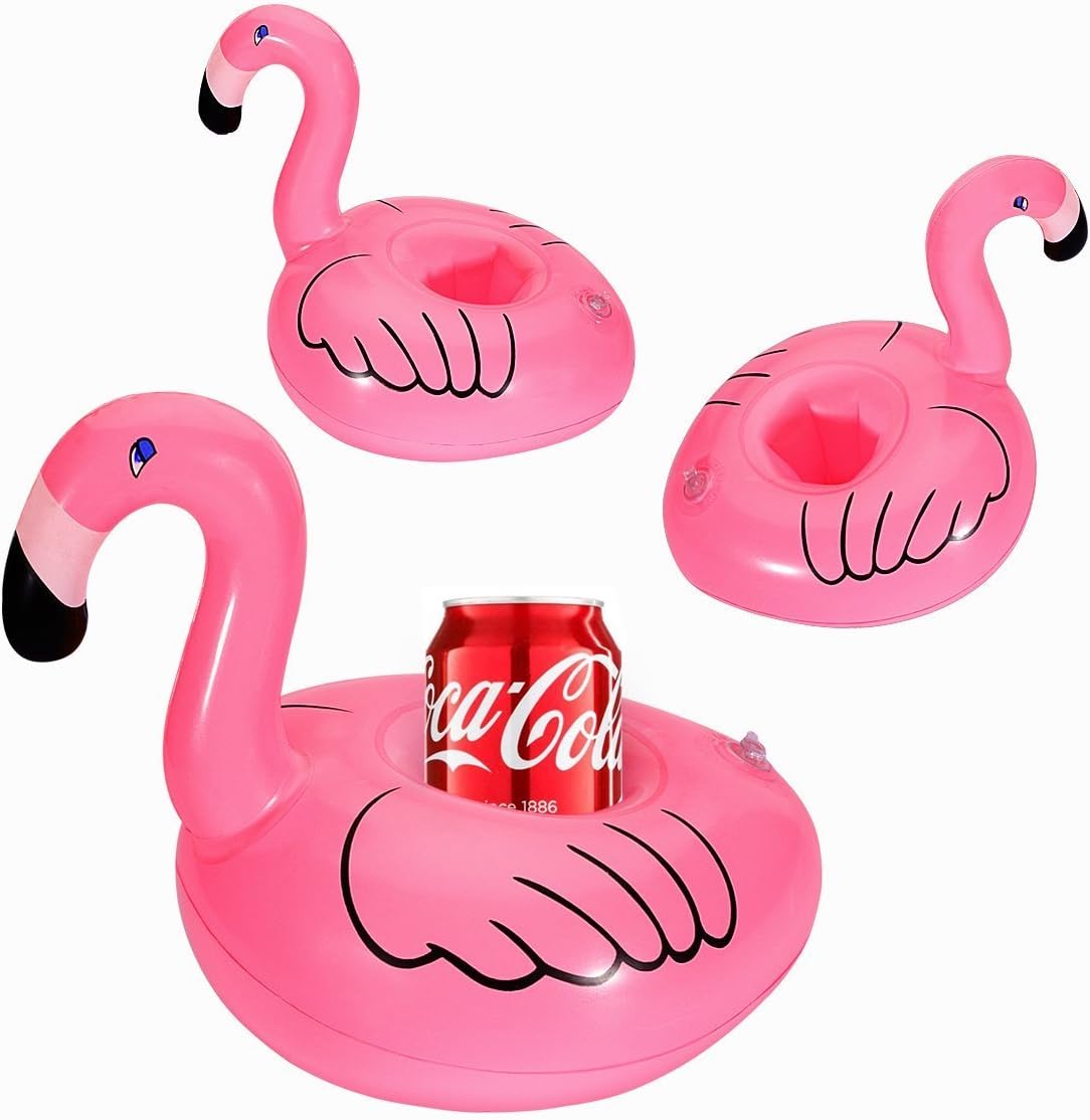 M MILLIONGADGETS 5Pcs Inflatable Water Cup Holder Swimming Pool Drinks Floating Beer Wine Glass Holder Flamingo Mini Air Float Boat Mug Coaster for Pool Party Water Fun Beach Toys