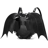 NEEVAS Fashion Girl Gothic Black Bat Heart Wings Backpack Goth Punk Lace Wing Bag