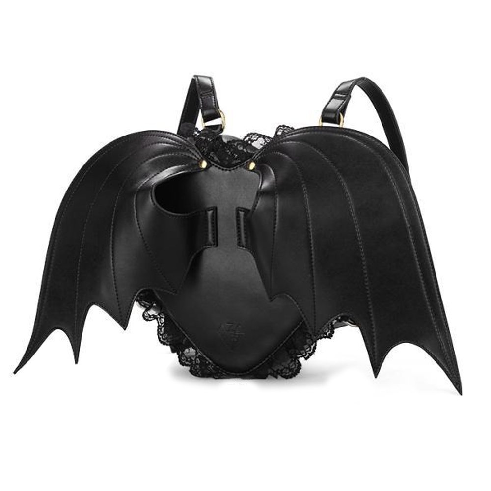 NEEVAS Fashion Girl Gothic Black Bat Heart Wings Goth Punk Lace Lolita Wing Bag Backpack