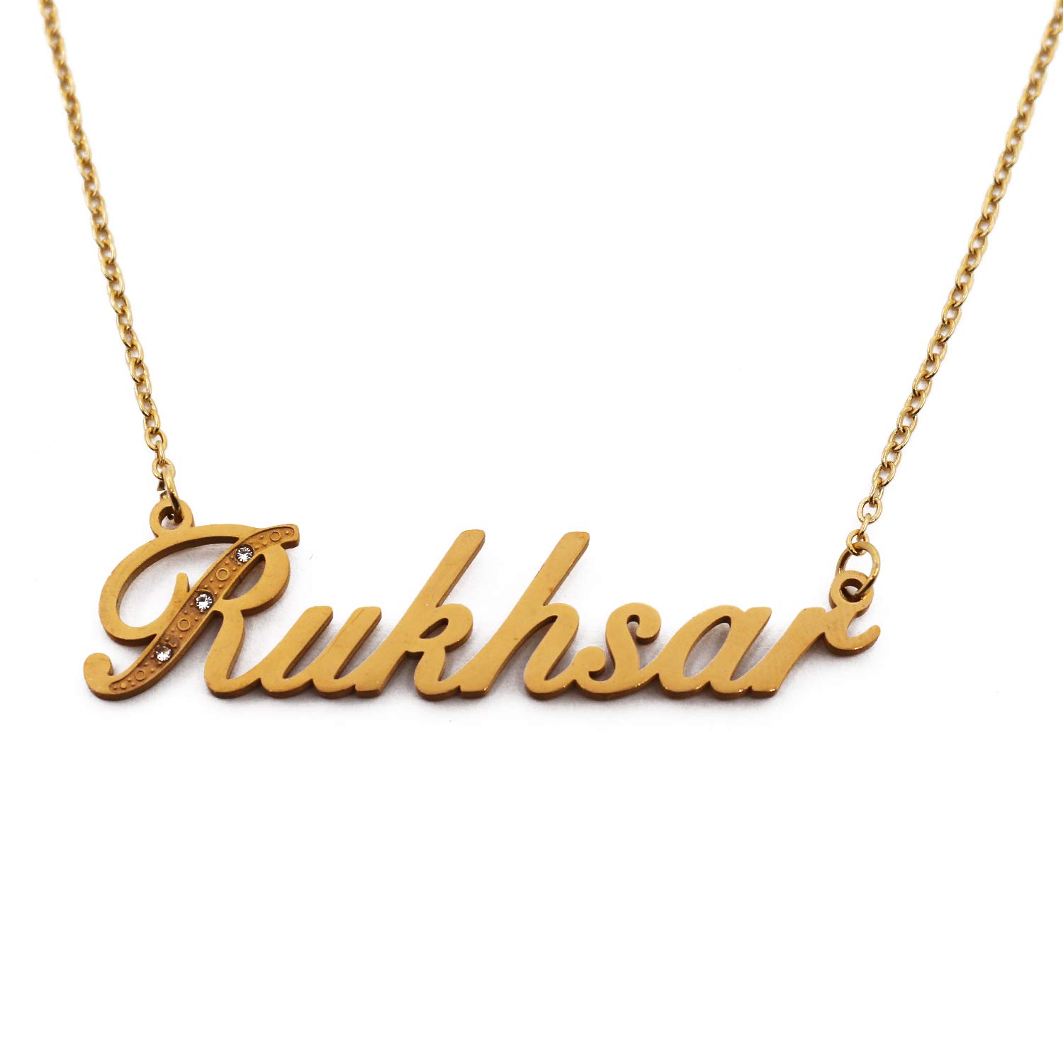 Rukhsar Name Necklace Personalised Gold Plated Custom Dainty Name Pendants, Jewellery for Ladies, Girlfriend, Mother, Sister, Friends