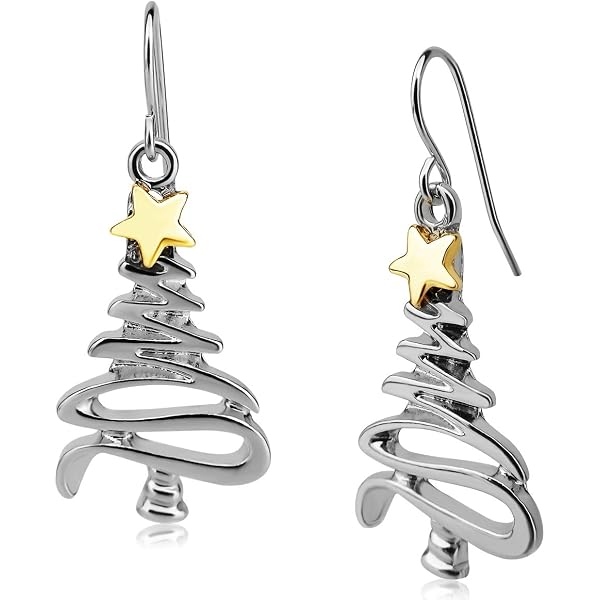 Christmas Tree Earrings For Women - Silver Dangle Zircon Earrings, Holiday Festival Jewelry