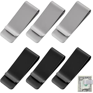 RAHHLIZS 6 Pcs Stainless Steel Money Clip for Men Women | Slim Metal Cash Clip Holder, Black & Silver Pocket Wallet Clip for