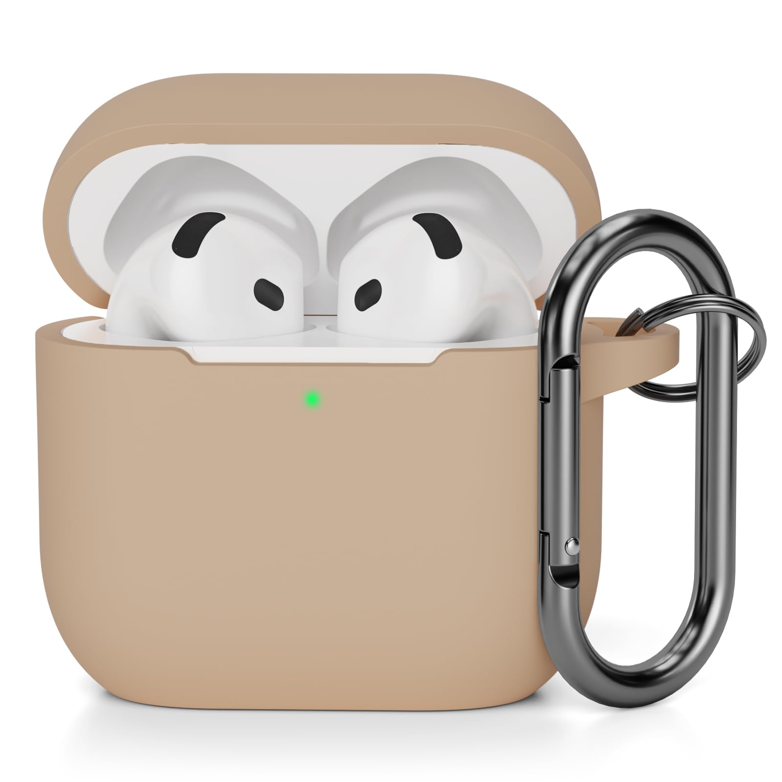 AOTUAO Compatible with AirPods 4 Case Cover, Shockproof Drop Protection Scratch Resistant Silicone Case Cover for AirPods 4th Generation (2024) (USB-C) with Carabiner, Front LED Visible, Milk Tea