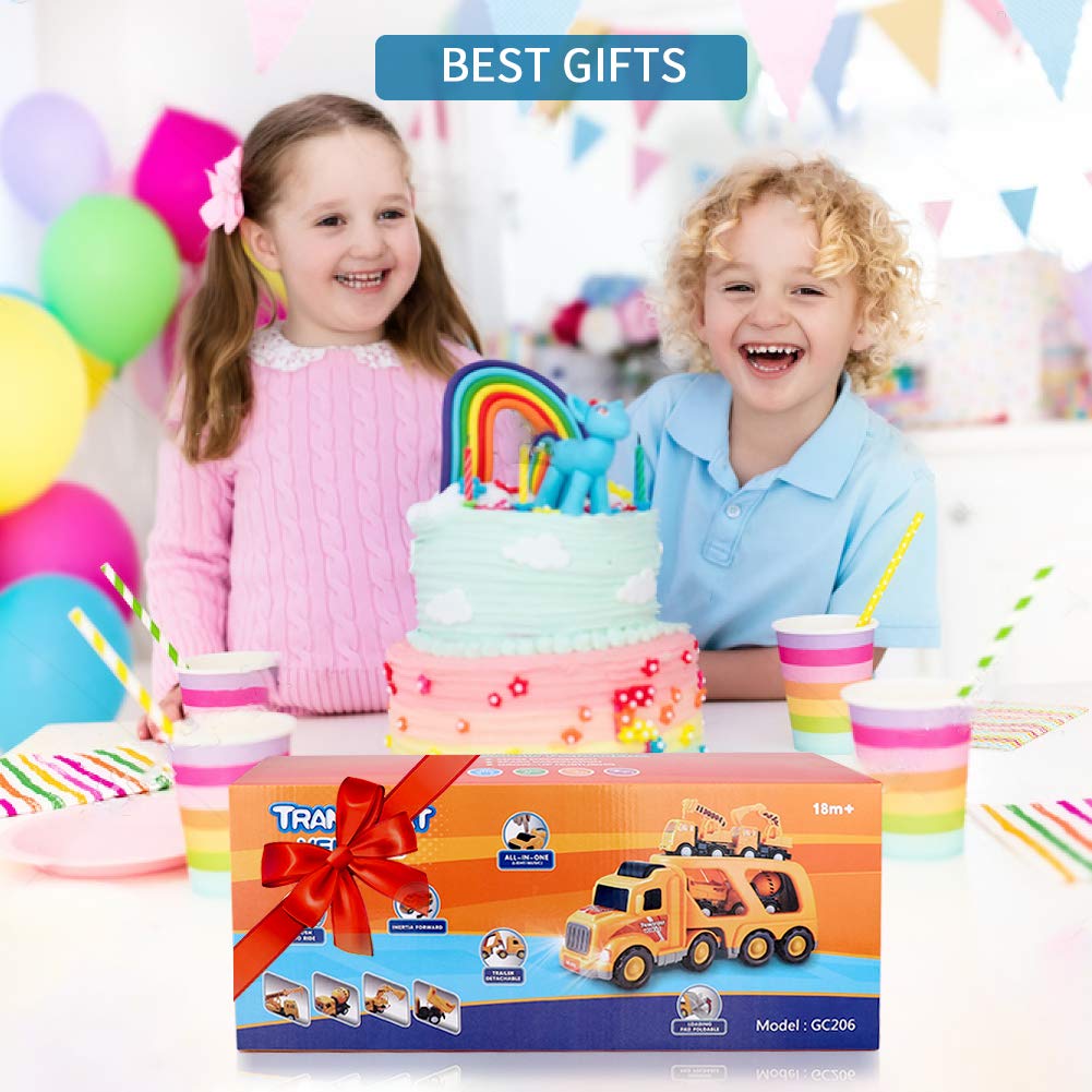 Construction Vehicle Toy Set with Sound and Light for 3-6 Year Old Kids - Trucks, Crane, Mixer, Dump, Excavator