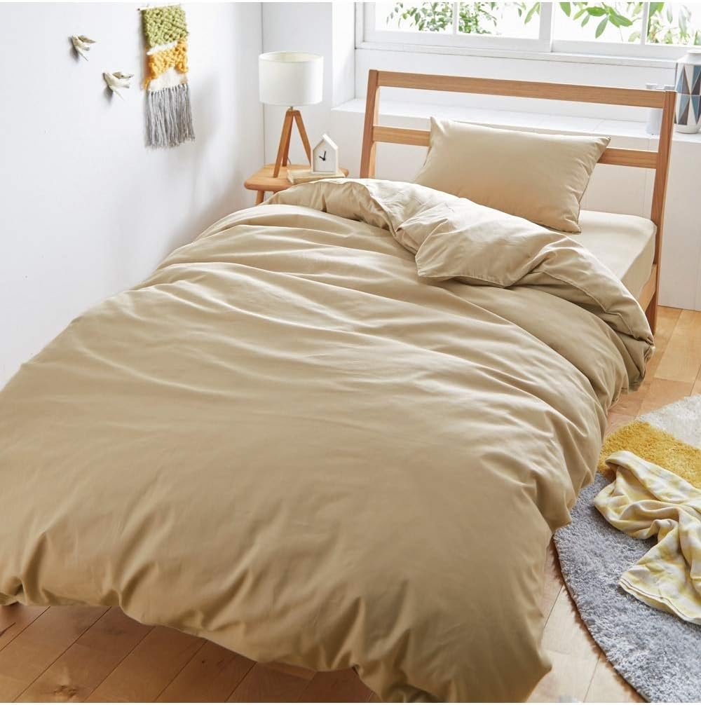 Amazon｜[nissen(ニッセン)] 布団 ベッド カバーセット 無地 綿100％ (掛布団カバー + シーツ + ピローケース) サンドベージュ ベッド用 セミダブル 3点セット｜寝具