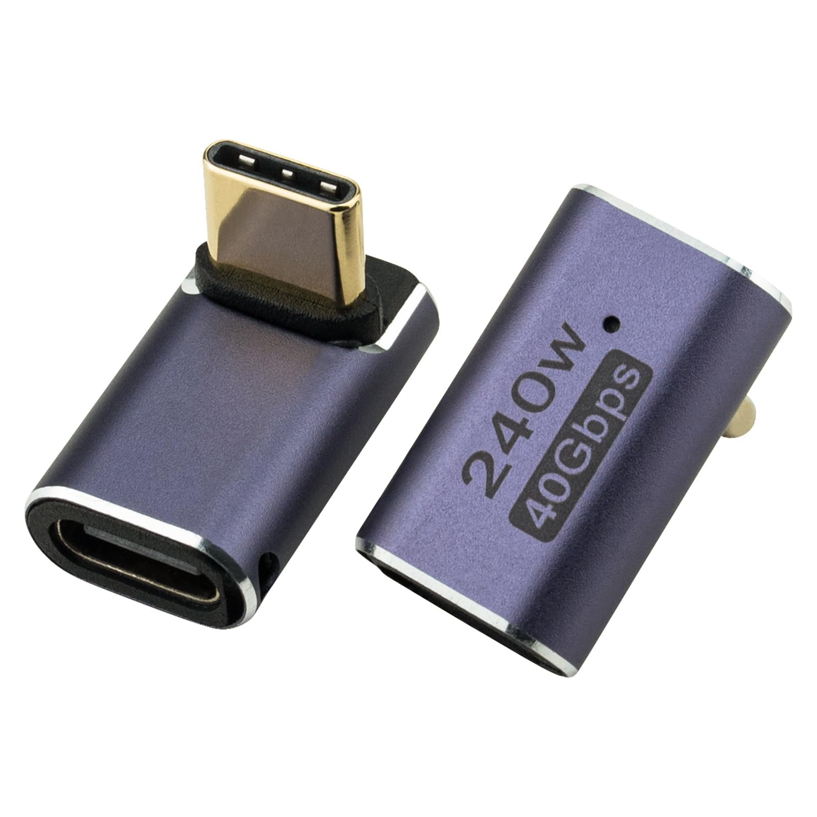 Leehitech 2 Pack 40Gbps USB C to USB C Adapter, 240W Fast Charging Right Angle USB C Male to Female Adapter, Support 8K Display Thunderbolt 4/3 Compatible for iPhone 16/15, Macbook, Laptop