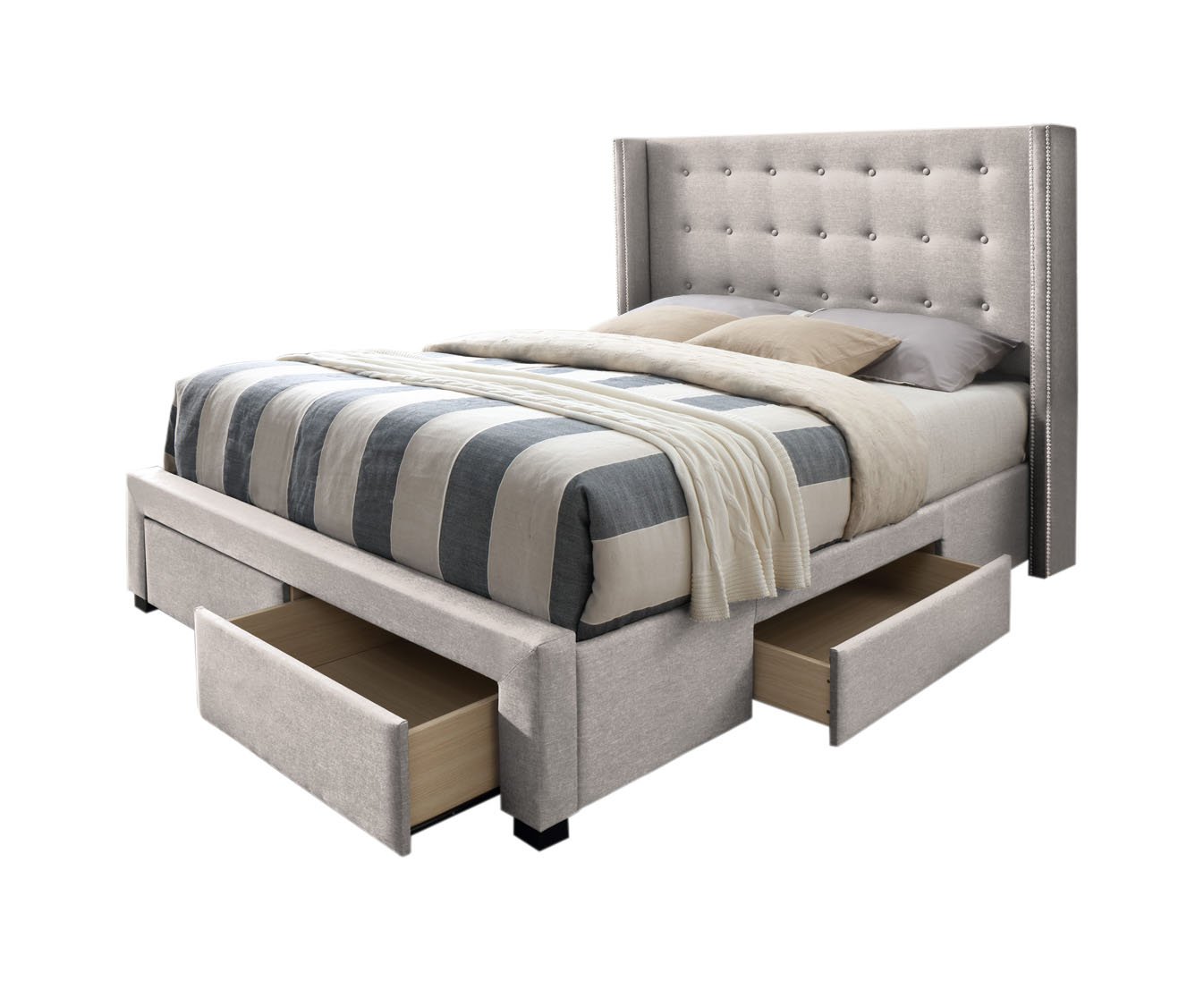 DG Casa Savoy Tufted Upholstered Wingback Panel Storage Bed Frame, King