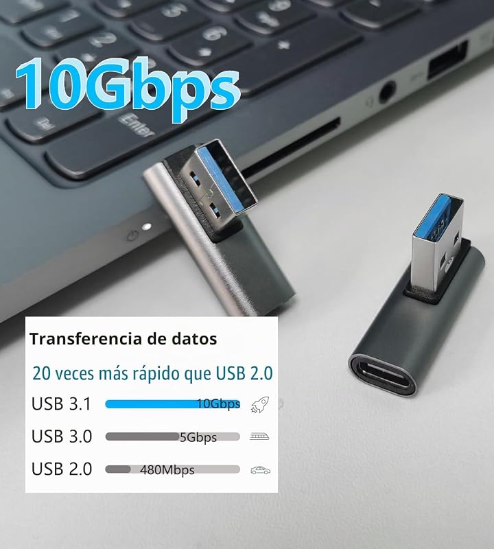 Adaptador USB 3.1 10Gbps 90 graus macho para fêmea Tipo-C – Transferência de Dados OTG para Tablet Portátil – Pack de 3 (Prateado)