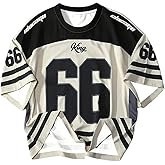 BEAUDRM Men's Jersey Shirts Number Print Graphic T-Shirt Y2k Striped Crew Neck Tees Short Sleeve Oversized Sports Streetwear
