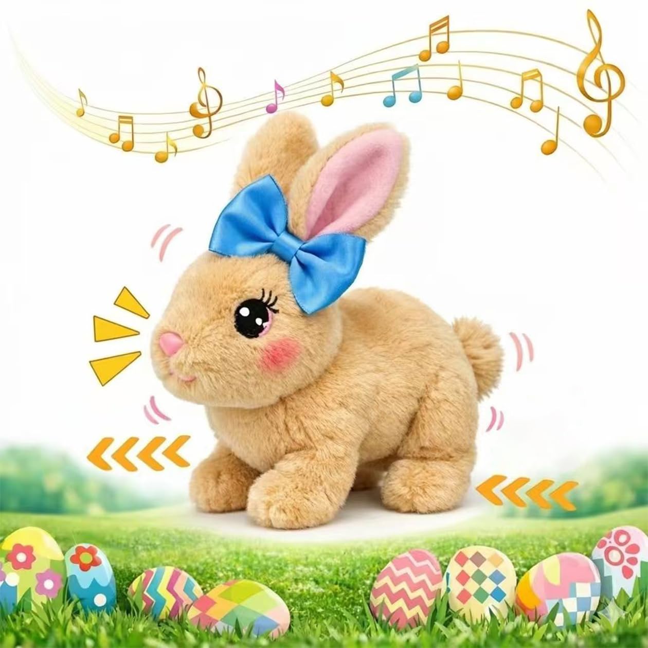 Mvsamzty Easter Bunny Toy,Rabbit Interactive Hopping Electronic Pet Plush Bunny Toy with Sounds and Movements Animated Walking Wiggle Ears Twitch Nose Easter Gift for Kids (Brown)