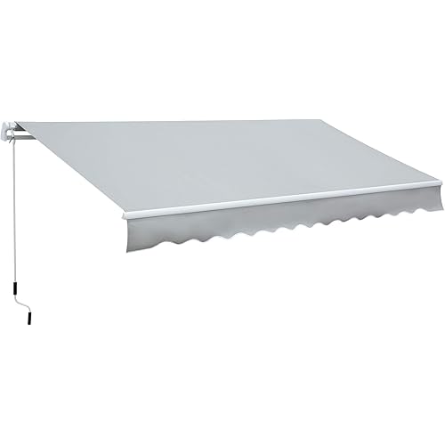 Outsunny 11.8' x 8.2' Outdoor Patio Manual Retractable Exterior Window Awning Sunshade, Shelter with Durable PU Design, Light Grey