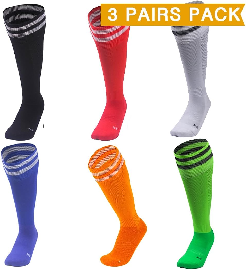 Kids Soccer Socks 3 Pack Boys Girls Cotton Team Socks Teens