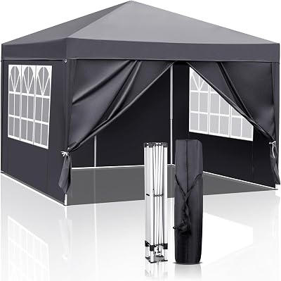 Bonnlo Pop Up Gazebo 3m x 3m with Detachable Sides Grey