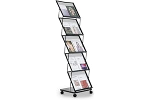 VEVOR Brochure Display Rack, Foldable 5 Pockets Magazine Literature Display Stand, Movable Floor Standing Magazine Rack with 