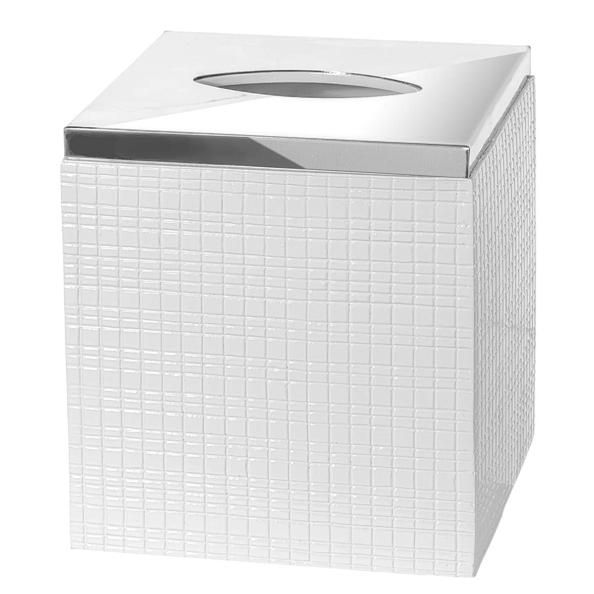 Creative Scents Estella White Square Tissue Box Cover - Elegant Design, Resin Material, For Modern Bathroom Decor