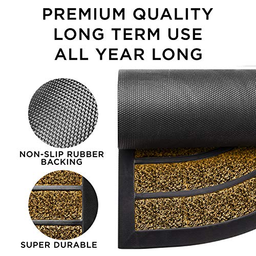 Extra Durable Striped Front Door Mat - Half Round Rug Entry Door Mat - Non-Slip Waterproof Thin Doormat Outdoor/Doormat Indoor (30 x 18) - Inside Doormat and Back Door Mat - Easy Clean Door Rug